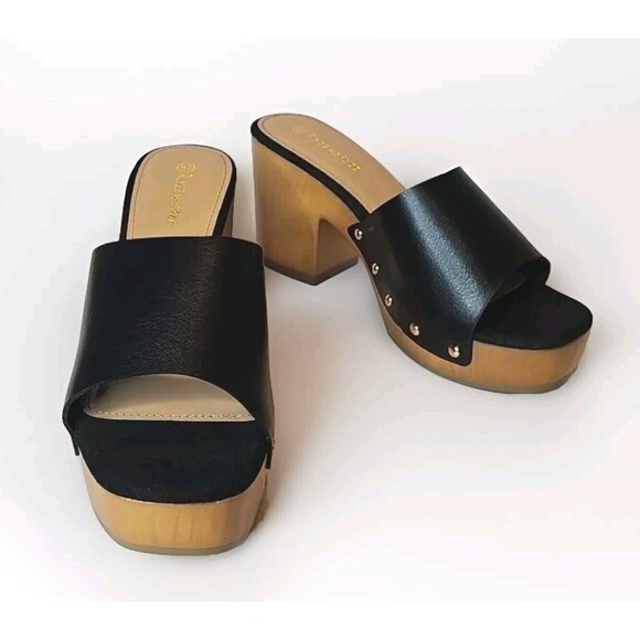 Medium Shoes - NEW Razz Matazz Women 8.5 Black Slip On Mules Clogs Heels Sandals Studs Y2K